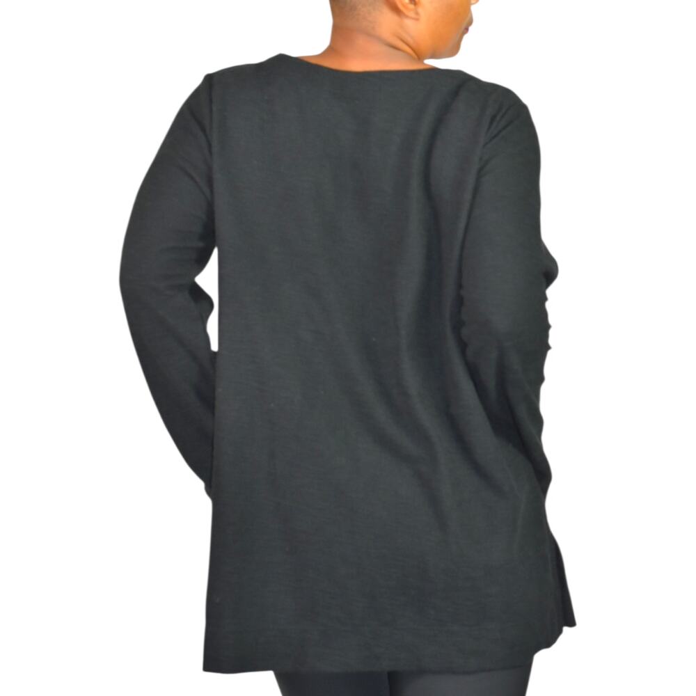 J Jill Black Textured Knit Tunic Cotton Blend Top Patch Pockets Side Slits Large - Picture 2 of 15